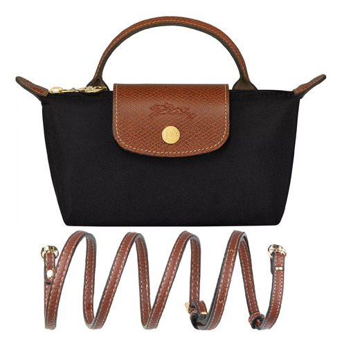 Bolso Mini Asa Negro Tote Pliage Bolsalongchamp Negro Rayas Níquel Chocolate
