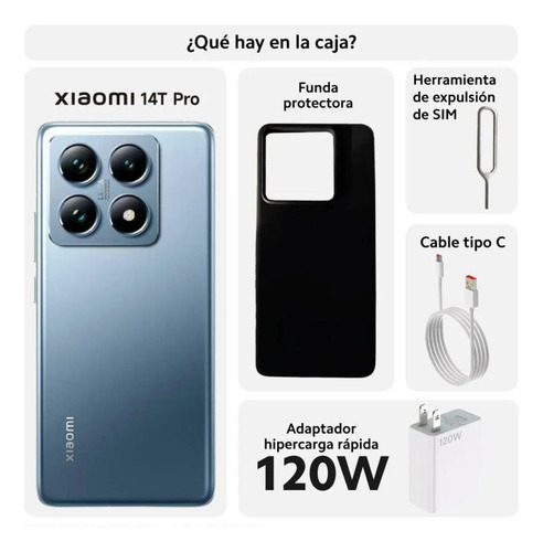 Xiaomi 14t Pro 5g 12gb Ram 512gb Dual Sim Nfc Ip68 Global Cámara Leica Batería 5000mah Mediatek Dimensity 9300+ Octa-core Azul Acero