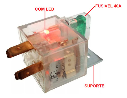 Kit Com 5 Relé Auxiliar 4 Pinos 12v 40a C/ Led E Fusível