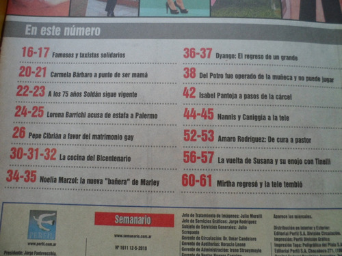 Revista Semanario / 2010 / Wanda Nara Nannis Del Potro (Usado)