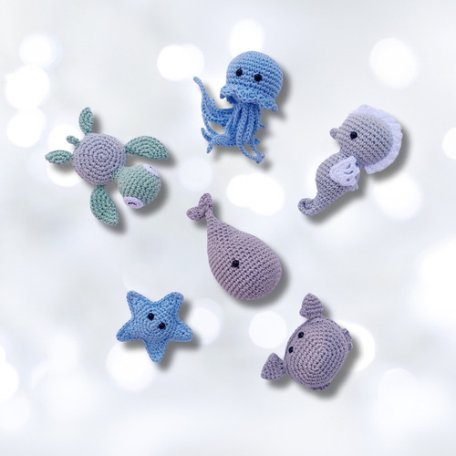 Mini Animais Marinhos Em Crochê Amigurumi Em Tons De Azul