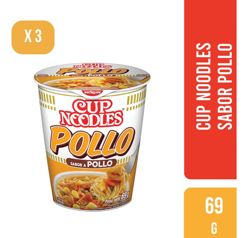 Cup Noodles Sabor Pollo X 69 Gr X 3 Unidades