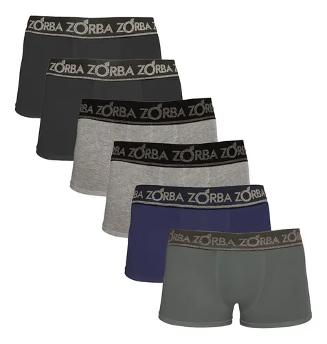 Kit 6 Boxer Zorba Masculino Liso 0717 Pto Graf Mho Chu Liso Gg