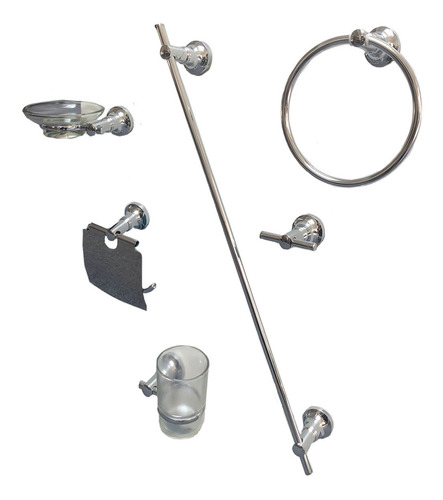 Kit Accesorio Set  Baño 6 Piezas 100% Metalico