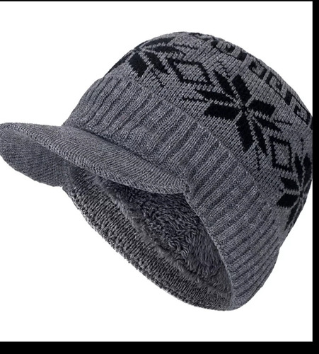 Gorro Lana Con Visera Color Gris 