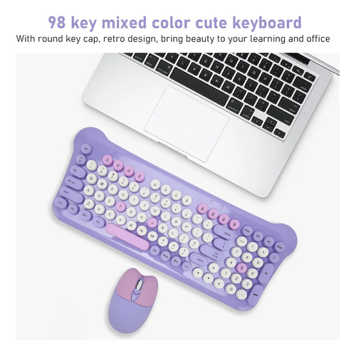 Kit Teclado Mouse Inalámbrico Español Qwerty Gatito Kawaii Violeta Violeta