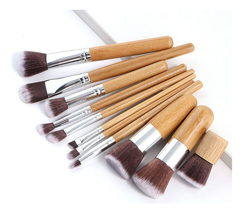 Set De Brochas De Maquillaje 11 Piezas Mango De Bambú