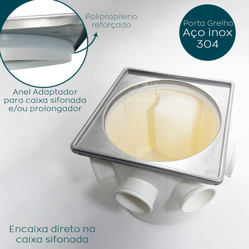 Ralo Quadrado Inox 15x15 E Porta Grelha Ralo De Banheiro
