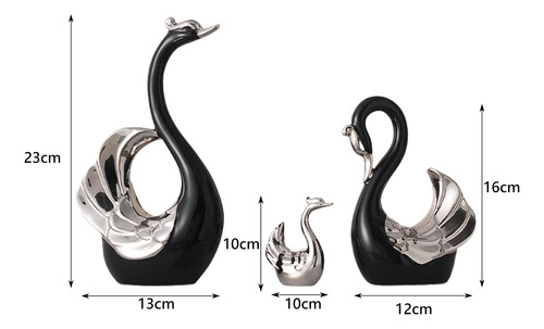Figurita De Cisne De 3 Uds, Adorno De Negro Plata