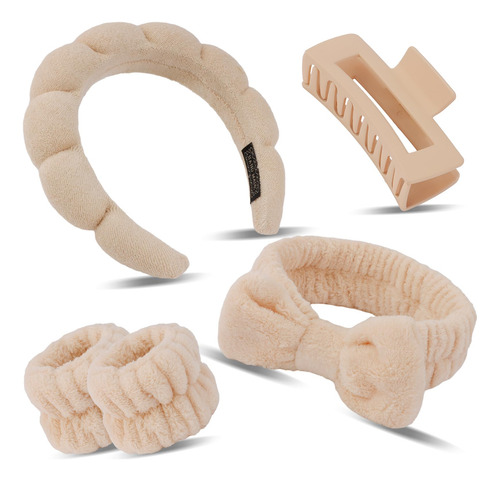 Canitor Spa Headband Wristband Set With Hair Clips Skincare
