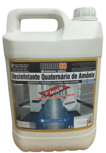 Desinfetante Concentrado Quartenário De Amonia 5ª Geração.5l
