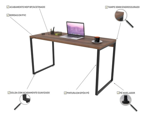 Mesa Escritório Industrial 135 E Estante 4p Prisma C08 Ngl Cor Marrom