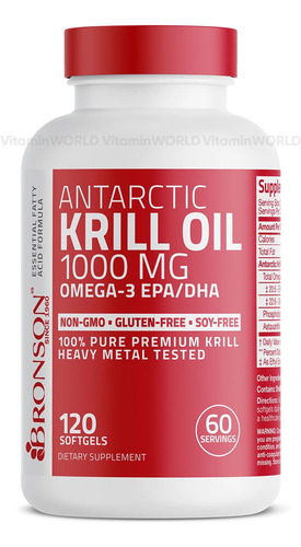 Bronson Aceite Krill Antártico 1000mg Omega-3 Epa Dha 120 Sg