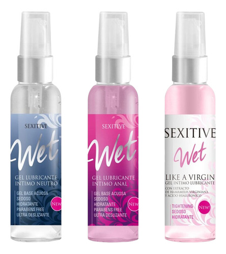 Pack X 3 Lubricantes Intimos Sexitive Wet Hombre Mujer 