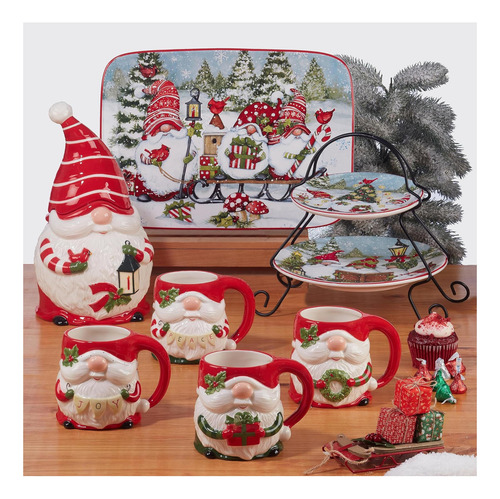 Plato Rectangular De Gnomos Navideños Certificados 14 X 10,
