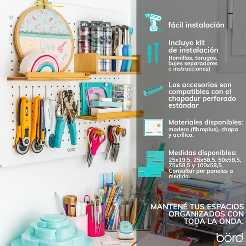 Imagen 7 de 10 de Organizador De Pared Base Madera Börd Con Accesorios 50x58,5