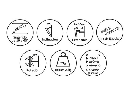 Imagen 6 de 7 de Soporte Tv Movil Doble Brazo Hasta 43 Distancia De 6 A 32cm