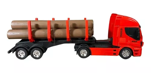 Caminhão Iveco De Brinquedo Carreta Toras De Madeira de Plastico