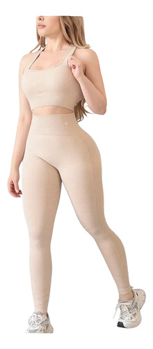 Conjunto Deportivo Leggins Top Galasport Scrunch Gym Cb01