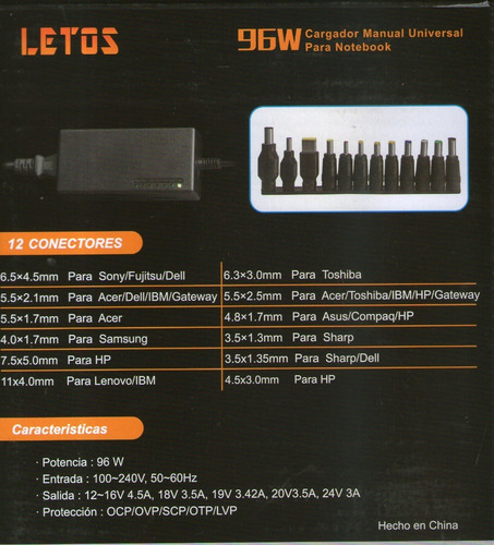 Imagen 6 de 6 de Cargador Fuente Universal Para Notebook Con 12 Conectores