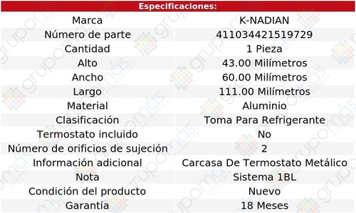 Toma Agua Aluminio 2 Pernos Valiant L6 3.7l 62 Al 76