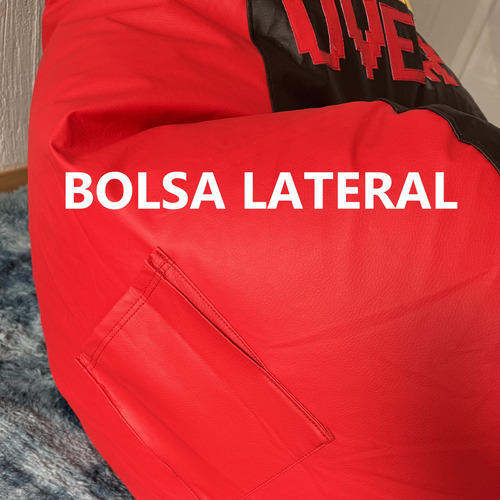 Sillon Puff Pera Gamer Game Over Estandar Con Bolsa Lateral Rojo