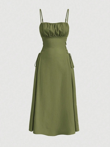Vestido De Tirantes Unicolor Pecho Con Fruncido Con Cordón L