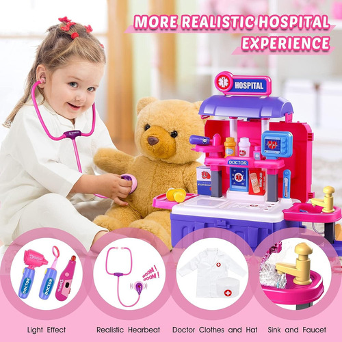 Juego Valija De Doctora 3 En 1 Para Niñas Rosa Chicle