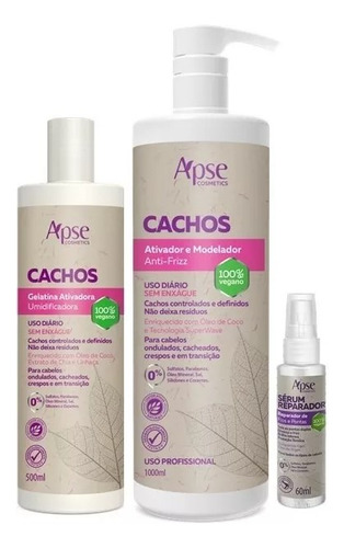 Kit Apice Gelatina E Ativador Cachos 1l E Reparador 60ml