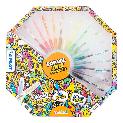 Lapiz Gel Poplol 0.7 Set 16u Golden Green Y Magenta Sky