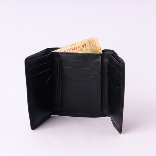 Carteira Masculina Couro Trifold Elástico Rfid Cnh Cédulas Cor Preto