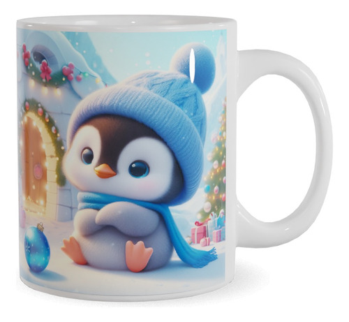 Taza Navideña Cerámica Con Imagen Sublimada De Pingüino