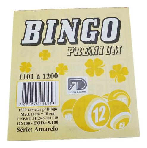 Conjunto Cartelas 12 Blocos Jogo 1200 Folhas Bingo 11x10cm A