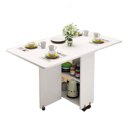Mesa De Comedor Plegable Extendible Blanca 140x60cm