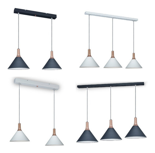 Imagen 5 de 7 de Lámpara Colgante Diseño Nórdico Blanco / Negro Apto E27 Led