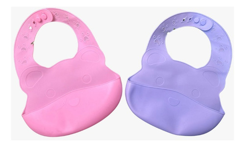 Babero De Silicona Con Bolsillo Regulable Osito Para Bebes Osito Rosa