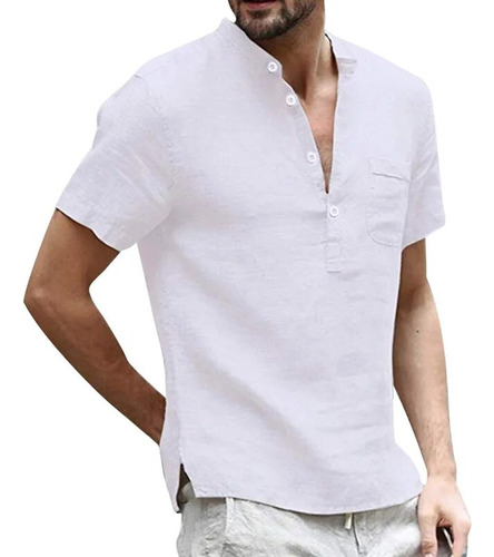 Camisetas De Lino Con Vendaje En V Para Hombre, Casual, Algo