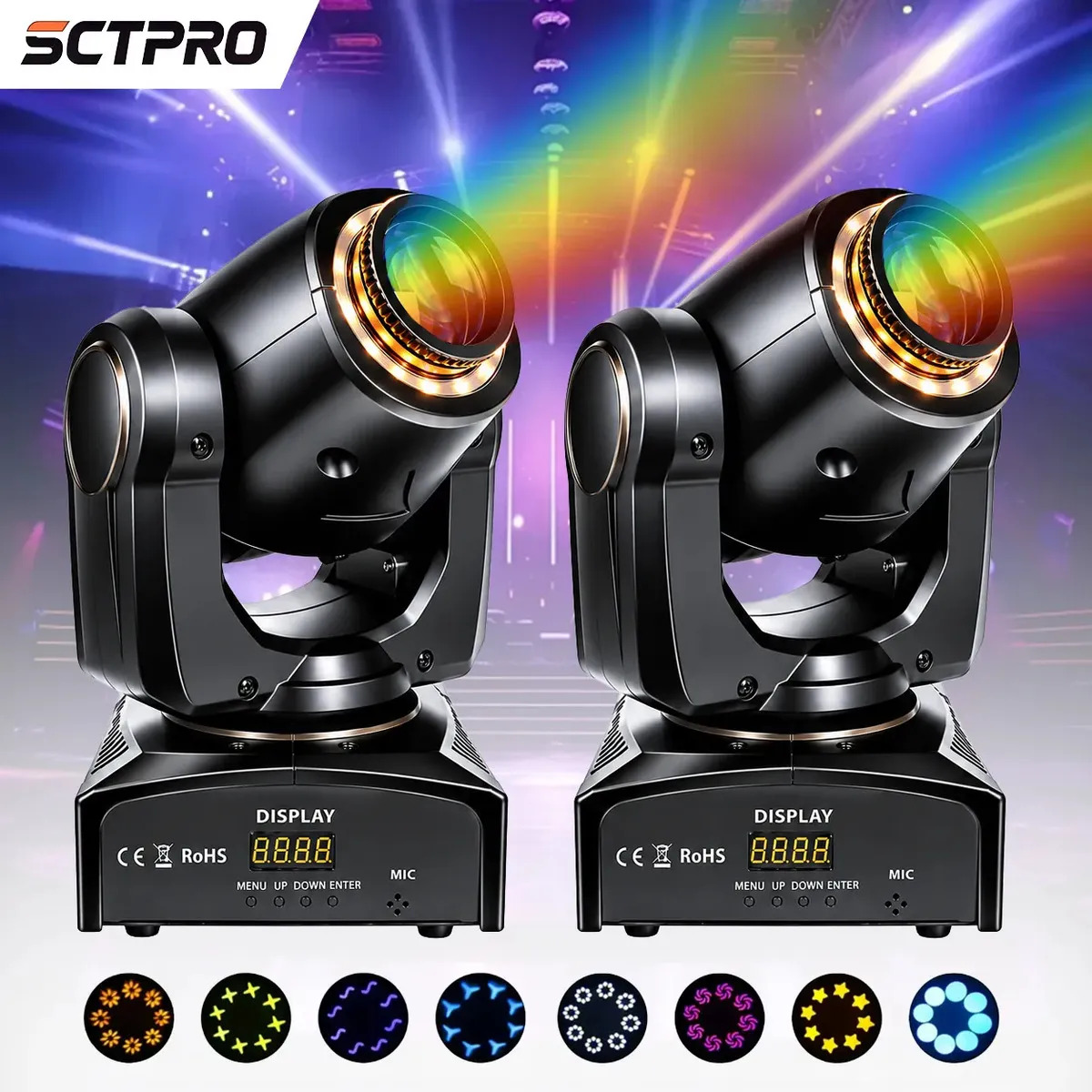 Pack de 2 Cabezales Móviles SCTPRO de 980W para Escenario con 18 Prismas y 10 Gobos