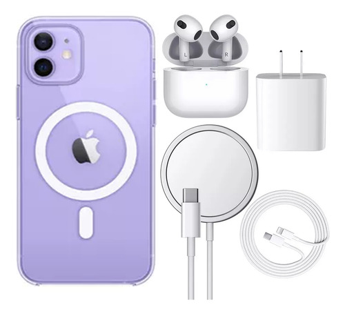 Porstom 5 Kit Cargador Inalámbrico Magsafe 20w Para iPhone+audifono+iPad Funda Case Transparente iPhone 11 Pro Max