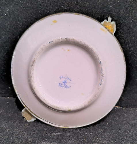 Antiguo Cenicero De Mesa Porcelana Francesa Y Bronce (Usado)