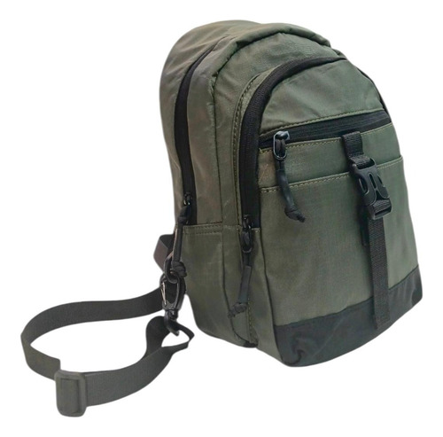 Mochila Bandolera Morral Urbana Mujer Color Verde musgo Diseño de la tela Liso