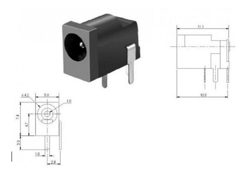 Imagen 3 de 3 de Jack Hembra Tipo J4 1mm P/circuito Integrado 3 Patas Chasis