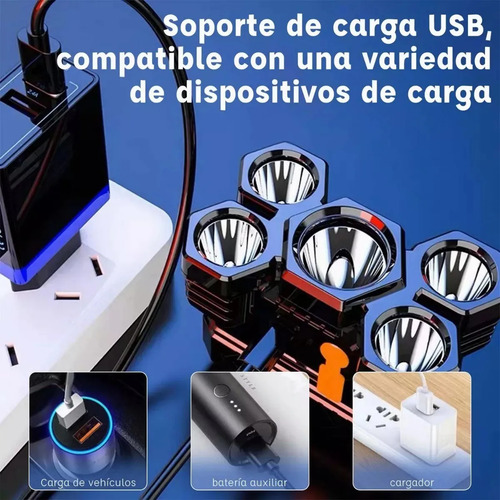 H Lámpara Cabeza Recargable Usb 5 Led Lampara Minera 2pcs