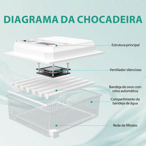 Joyfox Chocadeira Incubadora Automática para 120 Ovos Controle fe Temperatura e Umidade com Display Digital 5 Modos Giro Automático Fonte de Alimentação Dupla 12v/127v