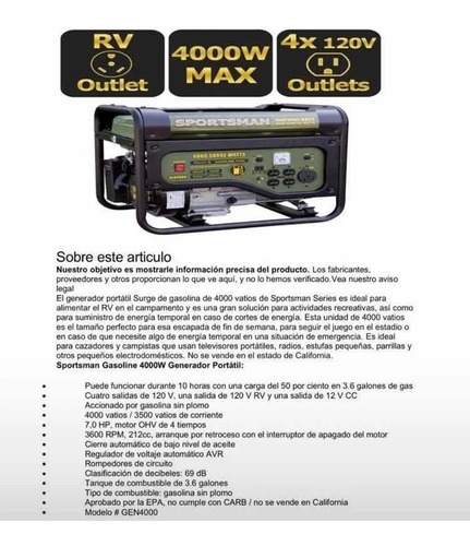 Planta Eléctrica Sportsman 4000 Watts A Gasolina Nueva