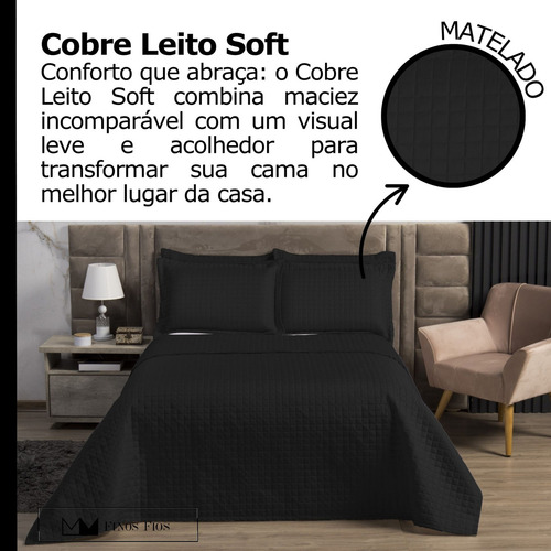 Cobre Leito Colcha Soft Queen 3 Peças Pastilhado Preto