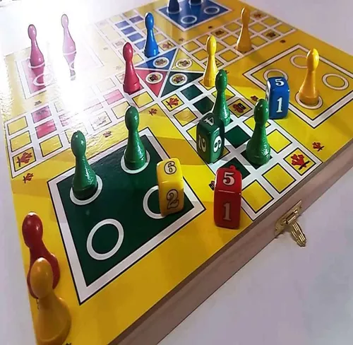 Jogo Ludo Oficial Pinos Em Madeira E 4 Dados Numéricos