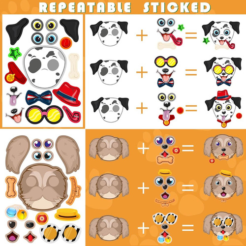 24 Hojas Perros Hacer Una Cara Pegatinas Haz Tu Propio Perro