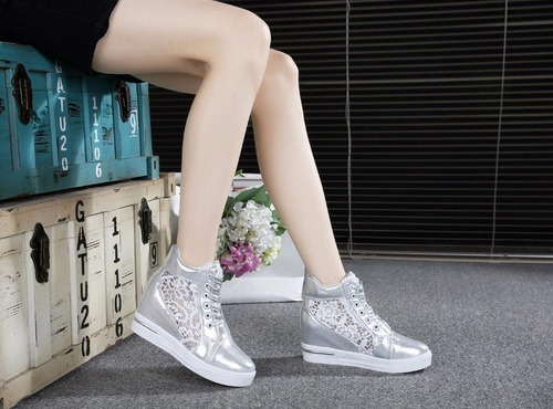 Zapatillas De Plataforma De Cuña De Mujer Zapatos Con Cordon