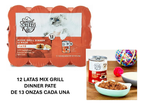 Alimento Humedo Para Gato Mix Grill Pate 12 Latas 13 Oz